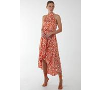 Blue Vanilla Halter Midi Wrap Dress In Orange Orange 10