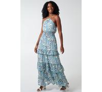 Blue Vanilla Halter Neck Ruffle Midi Dress Blue 10