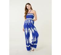 Blue Vanilla Women's Blue Halter Neck Shirred Waist Jumpsuit | Size: Medium/Large Blue Vanilla Blue M/L