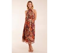 Blue Vanilla Halter Neck Tassle Detail Midi Dress In Terracotta Terracotta 12