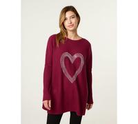 Blue Vanilla Women's Red Heart Diamante Oversized Jumper Blue Vanilla Red One Size