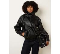 Blue Vanilla High Collar Faux Leather Jacket - M-L - Black