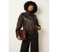 Blue Vanilla High Collar Faux Leather Jacket - S-M - Brown