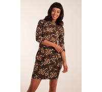 Blue Vanilla High Neck 3/4 Sleeve Dress With Belt In Mustard Mustard 8