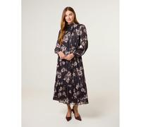 Blue Vanilla Women's Black High Neck Floral Puffball Pleated Midi Dress | Size: 18-20 Blue Vanilla Black 18-20