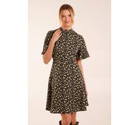 Blue Vanilla High Neck Flutter Sleeve Dress In Black Black 10
