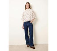 Blue Vanilla High Neck Frill Sleeve Dobby Floral Print Puffball Blouse - S-M - White