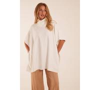 Blue Vanilla High Neck Knitted Poncho In Cream Cream One Size