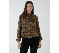 Blue Vanilla High Neck Leopard Print Satin Blouson Top - S - Brown