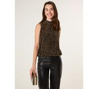 Blue Vanilla High Neck Lurex Puffball Sleeveless Blouse - L - Gold