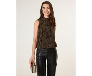 Blue Vanilla High Neck Lurex Puffball Sleeveless Blouse - L - Gold