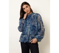 Blue Vanilla High Neck Paisley Print Puffball Top - S - Navy
