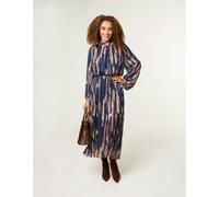 Blue Vanilla High Neck Printed Dress With Elasticated Waist - M - Navy