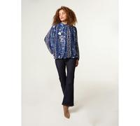 Blue Vanilla High Neck Puffball Floral Blouse - M-L - Navy