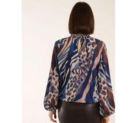 Blue Vanilla High Neck Puffball Printed Top - S-M - Navy
