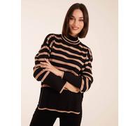 Blue Vanilla High Neck Ribbed Stripe Jumper In Black Black M/L