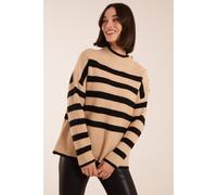 Blue Vanilla High Neck Striped Jumper In Stone Stone