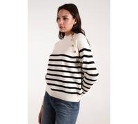 Blue Vanilla Women's Horizontal Stripes Button Details Jumper in Stone | Size: S/M Blue Vanilla Stone S/M