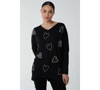 Blue Vanilla Hotfix Multi Heart Batwing Top In Black Black S/M