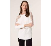 Blue Vanilla Ivory Crew Neck Batwing Shoulder Pearl Detailing Jumper Ivory M/L