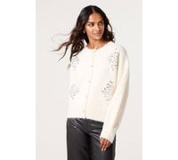 Blue Vanilla Diamante Sequin Brochure Button Front Cardigan - M-L - Ivory