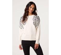 Blue Vanilla Ivory Embroidery Shoulder Detailing Jumper Ivory S/M
