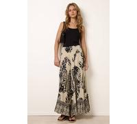 Blue Vanilla Extra Wide Leg Trousers With Paisley Floral Block Print - S-M - Ivory