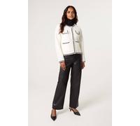 Blue Vanilla Fluffy Knit Contrast Trim Button Front Cardigan - L - Ivory