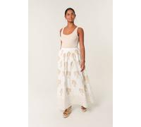 Blue Vanilla Ivory Gold Palm Print Circle Skirt Ivory M/L