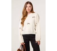 Blue Vanilla Ivory Leopard Print Bow Jumper Ivory S/M