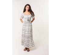 Blue Vanilla Ivory Milkmaid Shirred Square Neck Midi Dress Ivory S/M