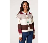 Blue Vanilla Multi Coloured Striped Cardigan With Flower Buttons - S-M - Ivory