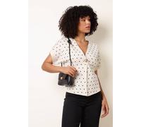 Blue Vanilla Ivory Polka Dot Short-Sleeve Knit Cardigan Top Ivory
