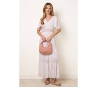 Blue Vanilla Ivory Short Sleeve Slip On V-Neck Maxi Dress Ivory