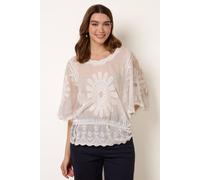 Blue Vanilla Sun Flower Lace Sleeve Blouse - M-L - Ivory