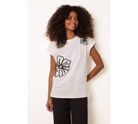 Blue Vanilla T-Shirt With Big Floral Embroidery - S-M - Ivory