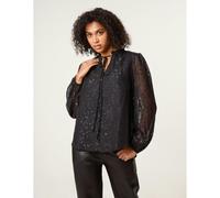 Blue Vanilla Jacquard Button And Tie Front Blouse - UK 8 - Black
