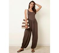Blue Vanilla Women's Brown Jersey Balloon Leg Jumpsuit With Pockets Blue Vanilla Brown One Size