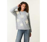Blue Vanilla Women's Grey Jumper With Embroidered Flowers | Size: Medium/Large Blue Vanilla Grey M/L