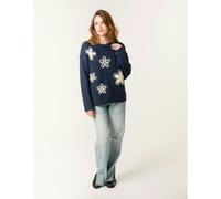 Blue Vanilla Women's Navy Jumper With Embroidered Flowers | Size: Medium/Large Blue Vanilla Navy M/L