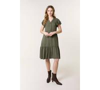 Blue Vanilla Khaki Angel Sleeve Button Front Midi Dress Khaki XL