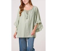 Blue Vanilla Women's Khaki Bardot Cotton Tie Neck Top Blue Vanilla Khaki One Size