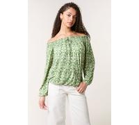 Blue Vanilla Women's Khaki Bubble Hem Bardot Top | Size: Medium/Large Blue Vanilla Khaki M/L