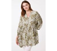 Blue Vanilla Khaki Crinkle Tunic Top Khaki L/XL