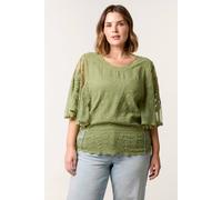 Blue Vanilla Khaki Curve Floral Lace Butterfly Sleeve Blouse Khaki 18-20