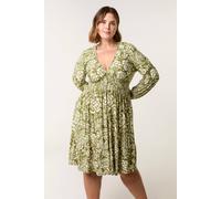 Blue Vanilla Curve Shirred Neck Elastic Mini Dress - UK 22-24 - Khaki