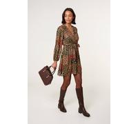 Blue Vanilla Khaki Gold Foil Patchwork Mini Dress Khaki