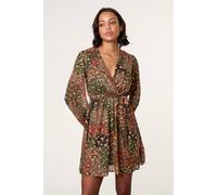 Blue Vanilla Khaki Gold Foil Patchwork Mini Dress Khaki XL