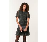 Blue Vanilla Women's Khaki Leopard Print Mesh Crew Neck Mini Dress | Size: Small Blue Vanilla Khaki S