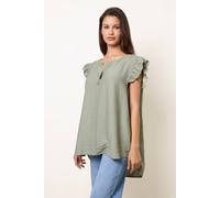 Blue Vanilla One Button Frill Sleeve Top - One Size - Khaki